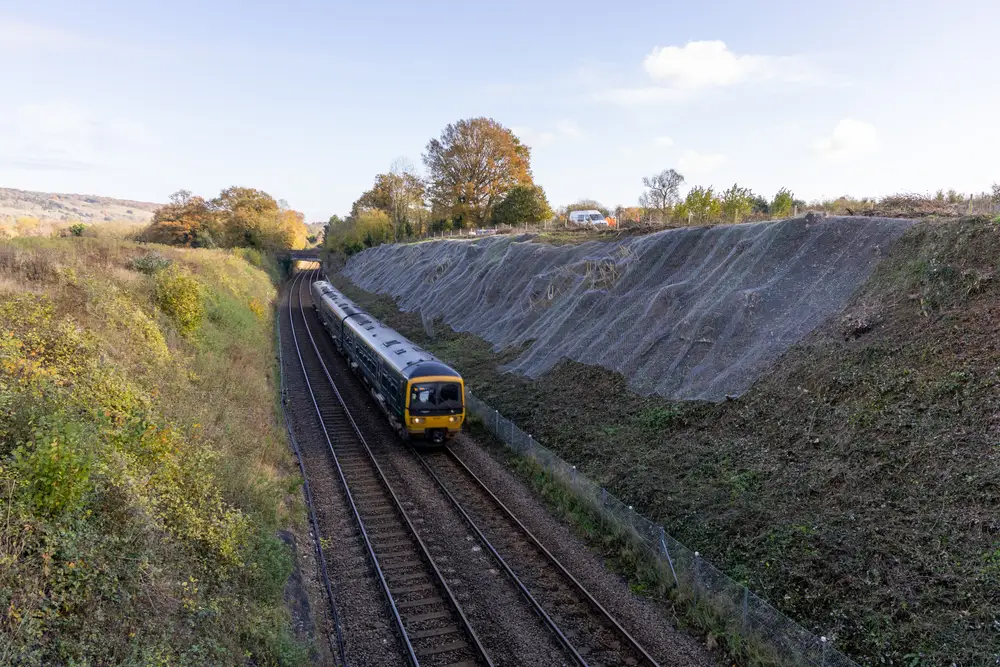 Badger sett closure works stabilising a railway embankment